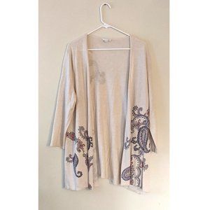 J. Jill  White Sweater Jacket with Paisley Print